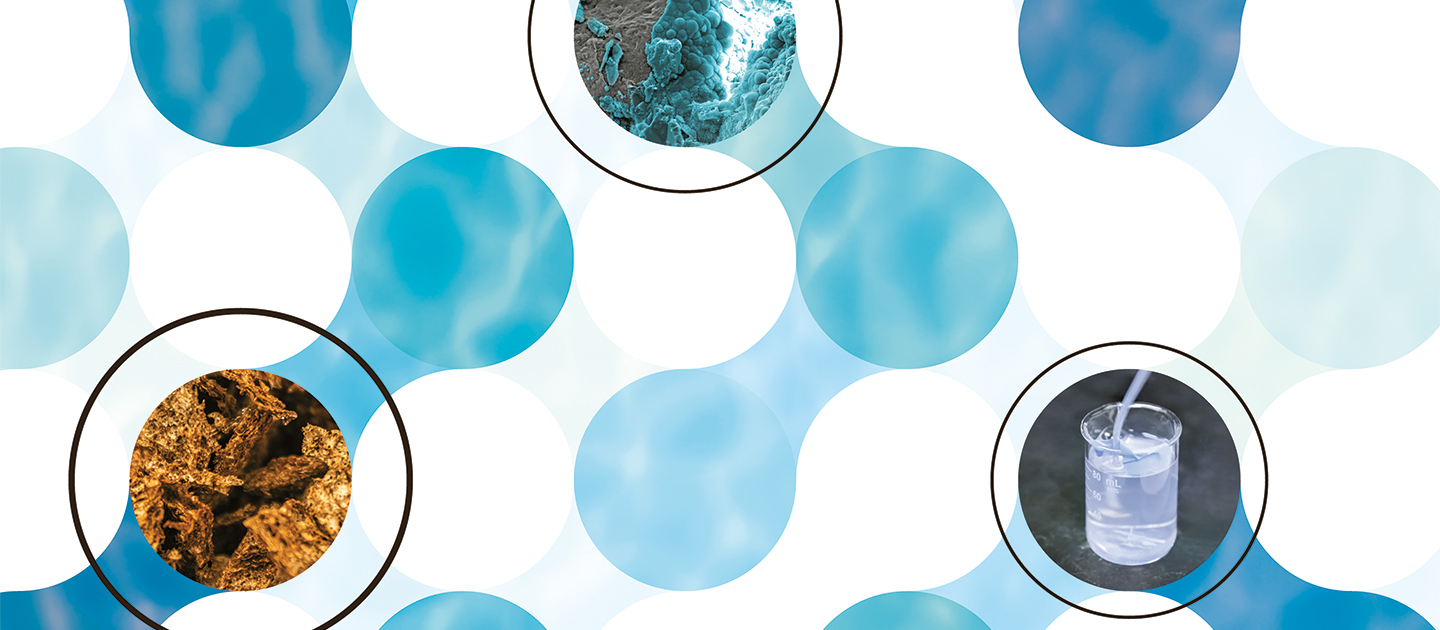 Graphic with organic water forms and images of water in use 