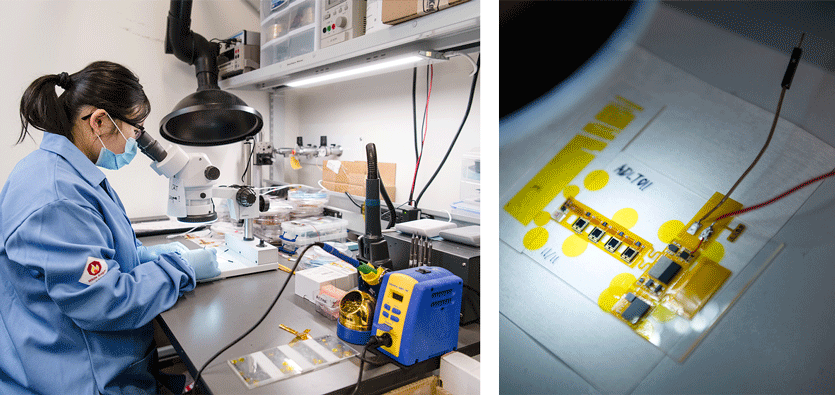 A student focuses in the Electronics Laboratory