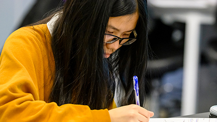 student doing research